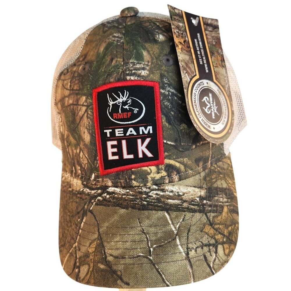 RMEF Team Elk Camo Mesh Cap Realtree Xtra Green Adjustable  Outdoor Hunting Hat